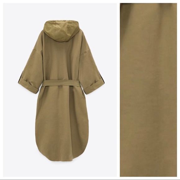 NWT. Zara Army Green Military Hooded Midi Dress with Belt. Size S. - Picture 5 of 9